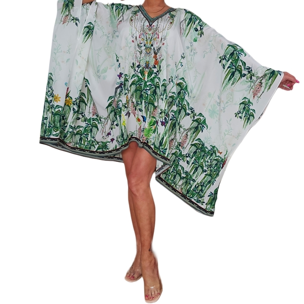 Gorgeous Camilla Frank Luxury Crystal Beaded Silk Caftan Kaftan Dress One Size